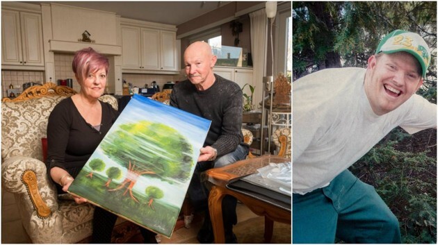Brigitte en Frans met schilderij + jonge Leslie